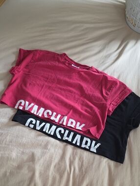 Gymshark Fraction Crop Tops (2 Shirts) — Pink & Black